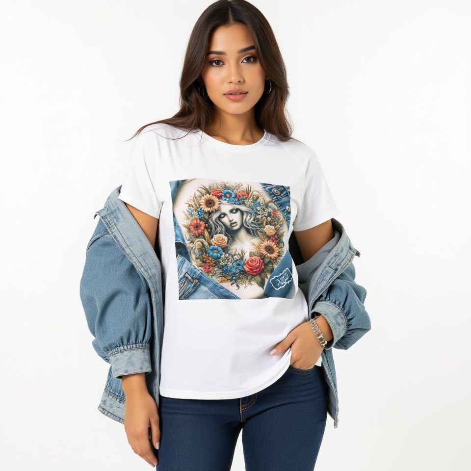 AJ Greek Lady Flower White T-Shirt