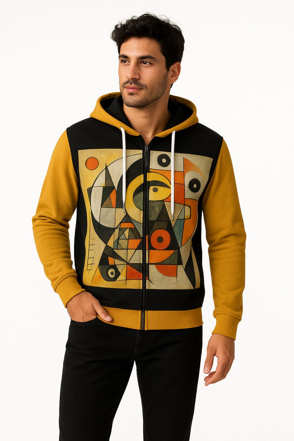 Orange Canva Art Hoodie Zip-Up